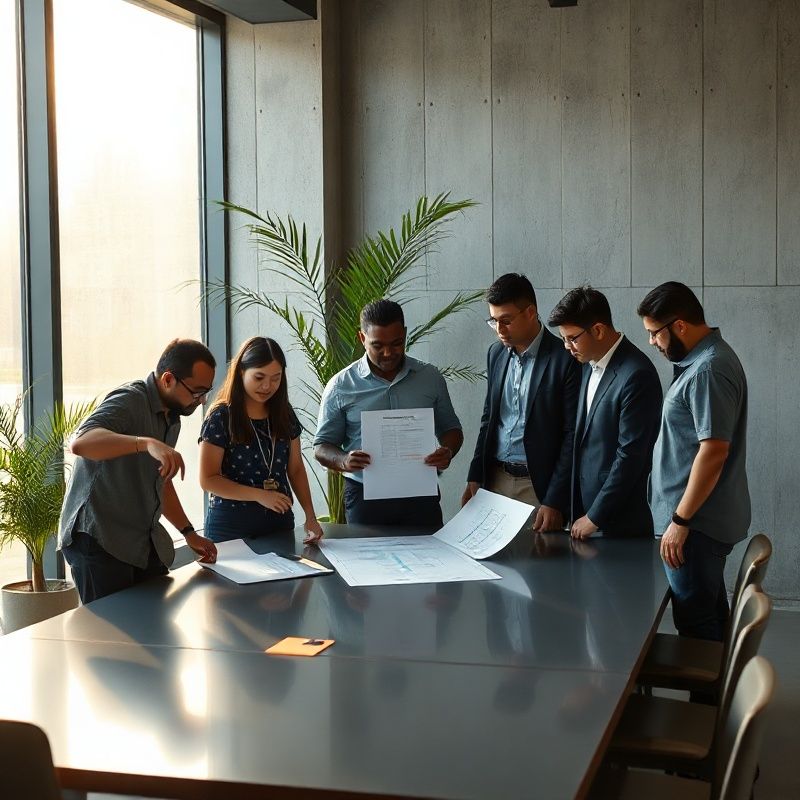 A Malaysian leadership team gathered around a table reviewing change management timelines